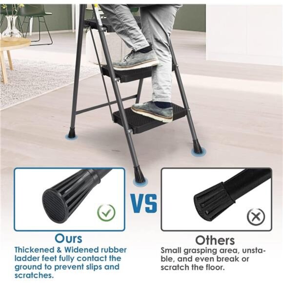 3 Step Ladder, GOLYTON Folding Step Stool with Anti-Slip Wide Pedal &  Handgrip - Picture 4 of 7